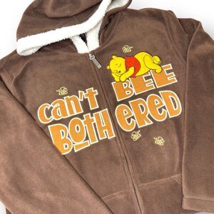 Vintage Disney Jacket Women 2X Winnie The Pooh Brown Embroidered Fleece Hooded
